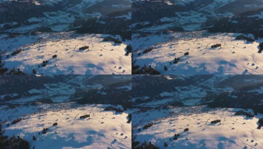 瑞士冬季度假胜地LAAX的航拍照片。村阿尔卑斯山日落高清在线视频素材下载