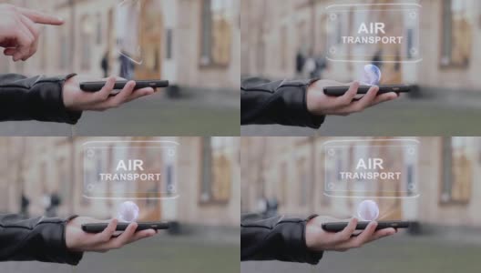 男性双手显示在智能手机HUD全息图上高清在线视频素材下载