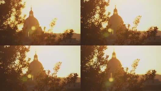 日落时的罗马城市景观:穹顶和天际线高清在线视频素材下载