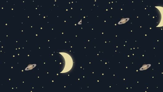 卡通新月和土星在一个星空高清在线视频素材下载
