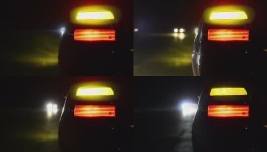 在晚上停着的跑车上闪烁着橙色的闪烁灯高清在线视频素材下载