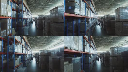 无人机在物流仓库内拍摄高清在线视频素材下载