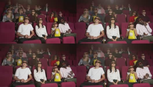 观众在电影院观看在R3D拍摄的3D电影高清在线视频素材下载