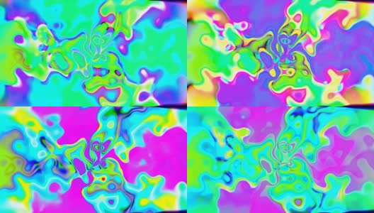 液体迷幻大理石花纹，明亮抽象的3D电脑生成背景，彩色调色板网格高清在线视频素材下载