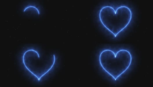 4K动画外观蓝色能量心状火焰或燃烧在黑暗的背景和蓝色火花。运动图形和动画背景。高清在线视频素材下载