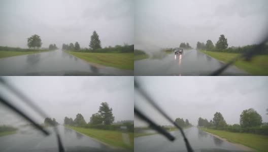 下雨天城市里潮湿的道路高清在线视频素材下载
