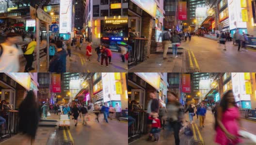 慢镜头:行人拥挤的夜生活在兰桂坊附近SoHo在香港市中心高清在线视频素材下载