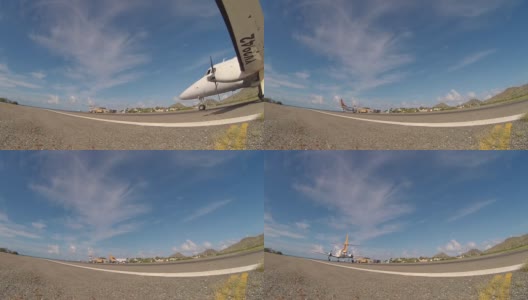 一架小飞机降落在加勒比海热带岛屿的机场上高清在线视频素材下载