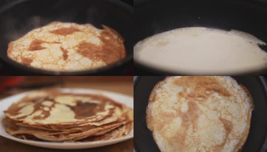 煎锅上的煎饼。制作煎饼。高清在线视频素材下载