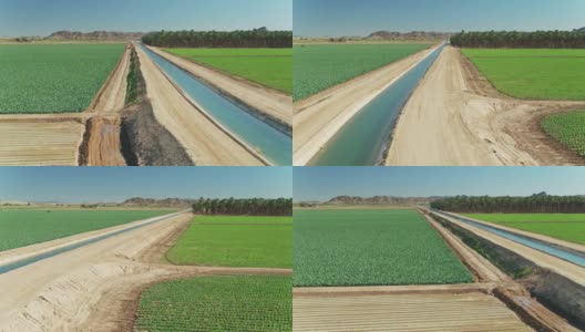 运河灌溉帝国县农田在加利福尼亚在冬天-空中高清在线视频素材下载
