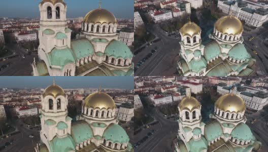 航拍保加利亚城圣亚历山大涅夫斯基大教堂。金高清在线视频素材下载