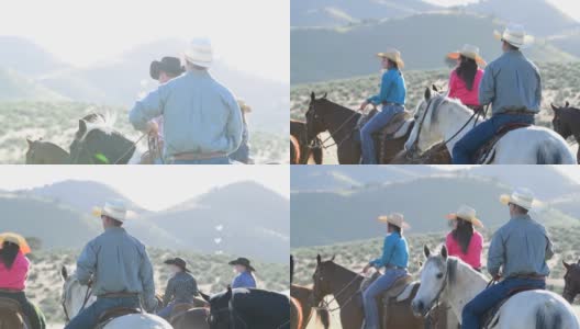 一群美国西部女牛仔和牛仔在犹他州的马高清在线视频素材下载