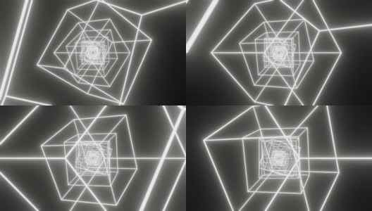 未来的隧道与白色霓虹灯发光立方体在黑色的背景。简单的创意概念运动图形无缝循环动画背景高清在线视频素材下载