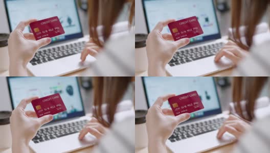 女人网上购物使用信用卡，网上购物高清在线视频素材下载