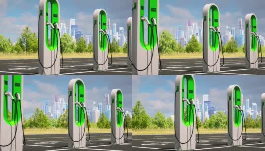 以城市为背景的户外电动汽车充电设施高清在线视频素材下载