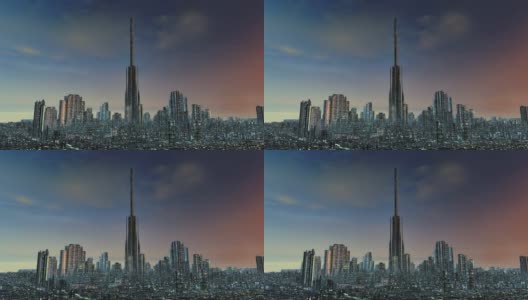 智慧城市概念摩天大楼日出高清在线视频素材下载