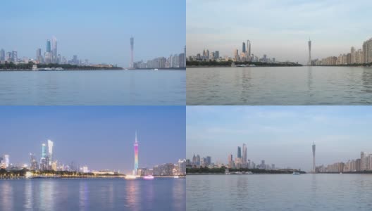T/L 4K ZI WS广州珠江天际线从黄昏到夜晚时间流逝。中国广东省广州市高清在线视频素材下载