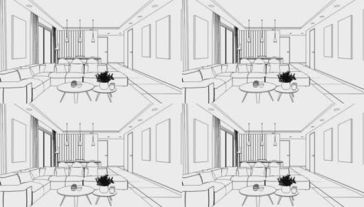 草图室内客厅与餐厅轮廓高清在线视频素材下载