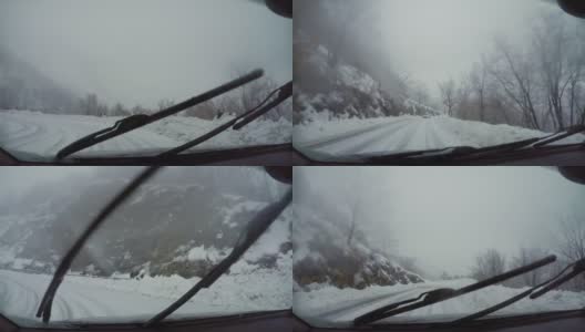 POV汽车在雪中行驶:山口高清在线视频素材下载