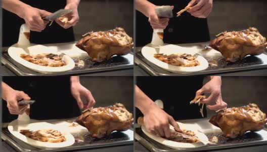 除了厨房里盘子里的烤鸭高清在线视频素材下载
