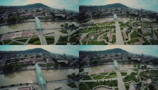 第比利斯市中心无人驾驶飞机满城城堡、教堂和格鲁吉亚古城河美高清在线视频素材下载