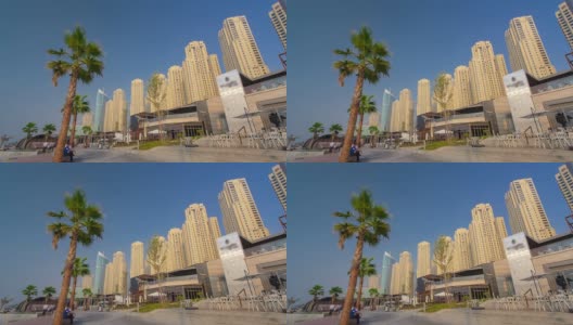 迪拜朱美拉海滩住宅全景与手掌时间推移高清在线视频素材下载