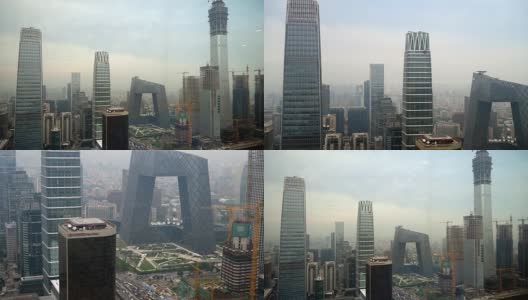 鸟瞰图的现代部分北京城市在一个多雾的日子高清在线视频素材下载