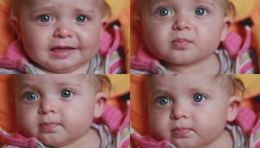 悲伤哭泣的婴儿的特写高清在线视频素材下载