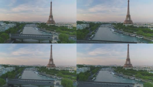 空中埃菲尔铁塔巴黎日落高清在线视频素材下载