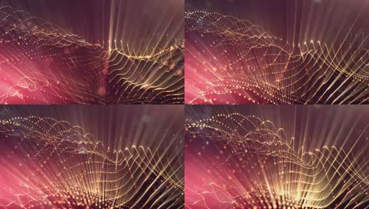 3d循环动画作为科幻小说背景发光粒子与景深和bokeh为vj循环。粒子形成线和面网格。V26红色黄金与光线高清在线视频素材下载