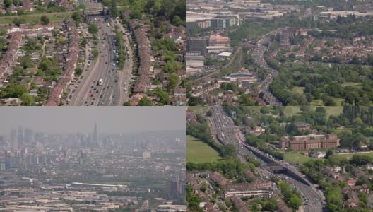 鸟瞰图的高速公路进入伦敦，英国。4 k高清在线视频素材下载