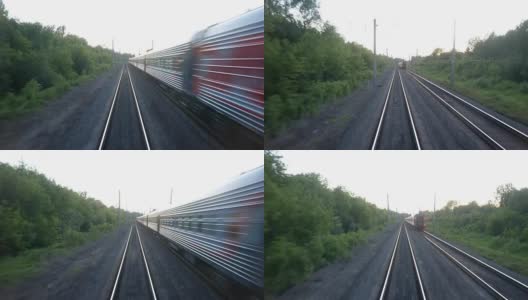 从火车的轨道上看夏天的森林高清在线视频素材下载