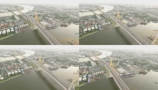 泰国首都曼谷普密蓬大桥鸟瞰图高清在线视频素材下载