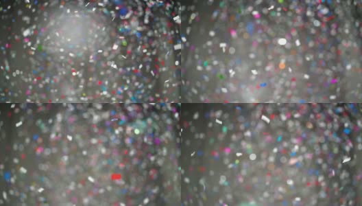 4K慢镜头，五彩纸屑从房间上方落下，庆祝新年快乐和派对理念高清在线视频素材下载