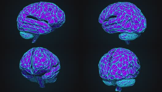 人类的大脑是由计算机生成的彩色三角形组合而成的。数字人工智能大脑的三维渲染高清在线视频素材下载