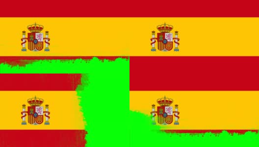4K - 3不同的油漆笔刷风格过渡动画与西班牙国旗高清在线视频素材下载