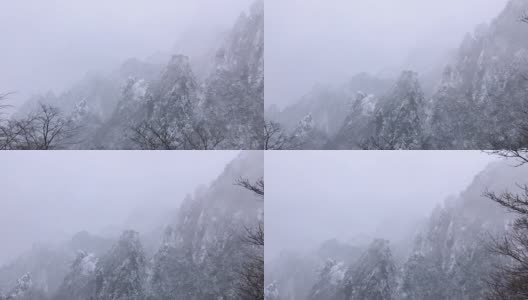 黄山罕见降雪，是联合国教科文组织世界遗产，冬季大雪景区高清在线视频素材下载