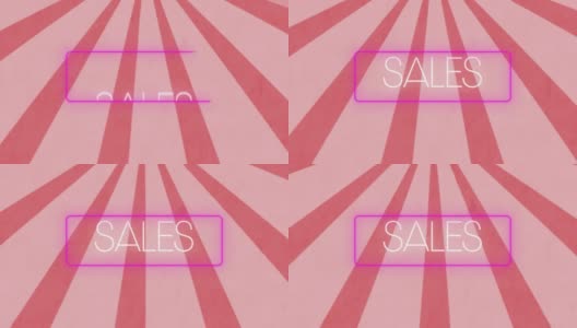 数字动画的销售超过紫色的霓虹灯横幅对粉红色的辐射背景高清在线视频素材下载