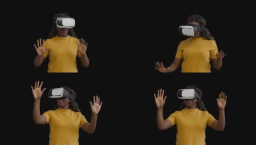 女性玩家戴着虚拟现实眼镜享受乐趣，现代创新，未来高清在线视频素材下载