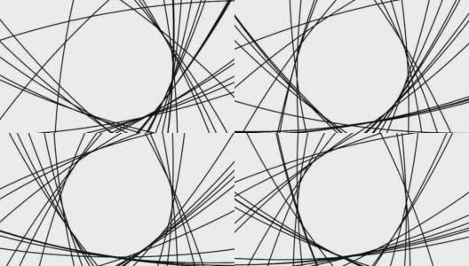 黑色线条抽象运动背景。黑白网计算机生成循环抽象几何运动背景。环形背景的公司标志，标题，信息显示。高清在线视频素材下载
