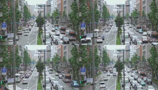 日本福冈市的城市交通景观。汽车，公交车在路上。高清在线视频素材下载