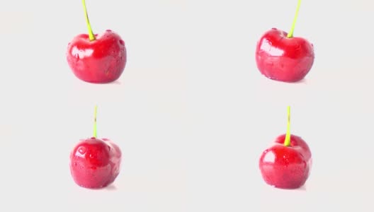 单一成熟甜樱桃微距全高清拍摄。旋转高清在线视频素材下载