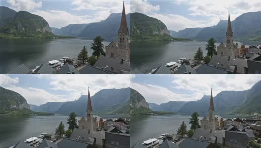 摇摄:哈尔斯塔特村庄城市景观奥地利湖高清在线视频素材下载