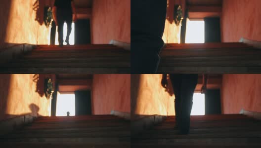 男人爬楼梯的剪影高清在线视频素材下载
