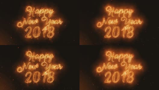 Happy new year 2018 Word Hot Burning on Realistic Fire Flames Sparks And Smoke连续无缝循环动画高清在线视频素材下载