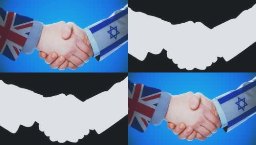 英国-以色列/握手概念动画国家和政治/与matte频道高清在线视频素材下载