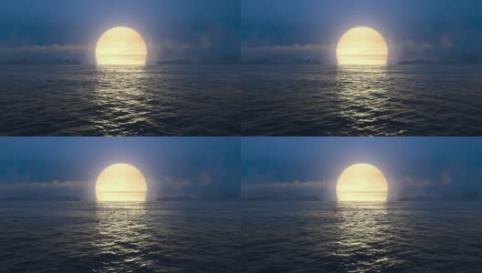 蓝色的日落在无缝循环的海洋上。高清在线视频素材下载