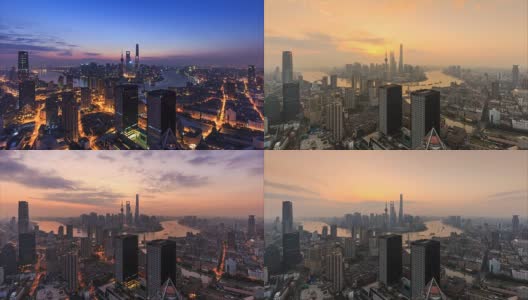 从夜晚到白天，上海的天际线和城市景观的时间流逝高清在线视频素材下载