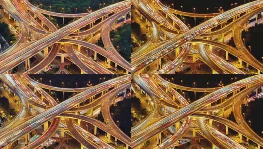 近景高架桥交通在日落到夜晚的时间流逝，上海，中国高清在线视频素材下载