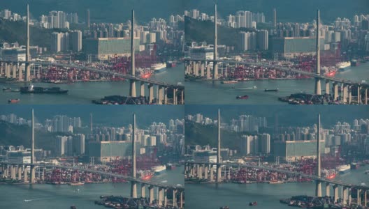 现代工业港口与集装箱的4K时间间隔。它是一个进出口货物港口，是中国香港航运码头的一部分高清在线视频素材下载
